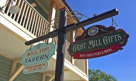 The signs of Mill Top Tavern and Grist Mills Gifts