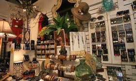 A display of hats and jewelry at Gypsy Moon boutique in St. Augustine, Florida on St. George Street.