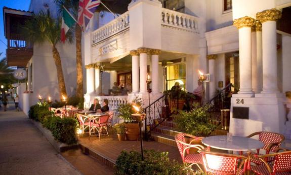 Tini Martini Bar lit up for the night on the St. Augustine bayfront.