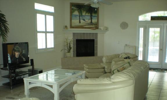Living room view at a Love This Beach vacation home in St. Augustine. 