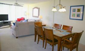 Spacious dining and living room at Captains Quarters Condominiums. 