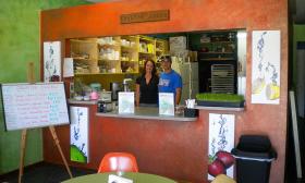The welcoming interior of Creative Juices Natural Cafe in St. Augustine.