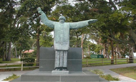 The statue of Father Lopez at Mission Nombre de Dios in St. Augustine, Florida.