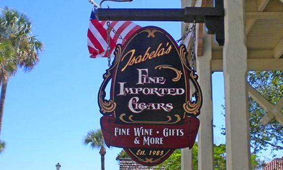 The sign for Isabela's Bar Cuba Bar and Cigar Store in St. Augustine.