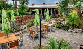 Jaybird's Restaurant features an outdoor patio complete with a stream and waterfall!