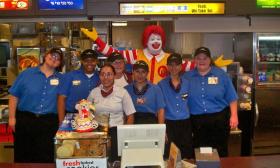 McDonald's staff with Ronald McDonald