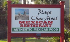 The sign directing guests to Playa Chac-Mool, a Mexican restaurant in St. Augustine.