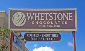 Sign outside of the Whetstone Chocolates Store on Anastasia Island.