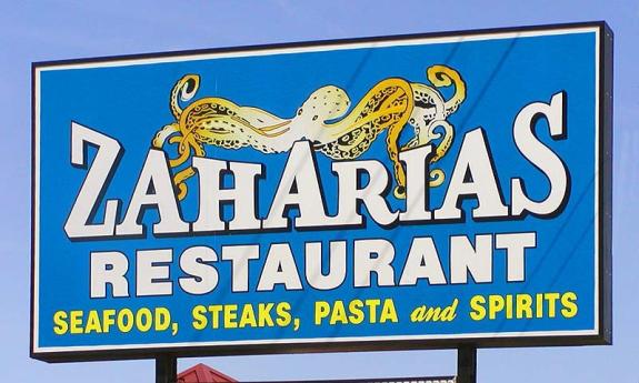 The sign to Zaharias Restaurant on A1A in St. Augustine Beach.