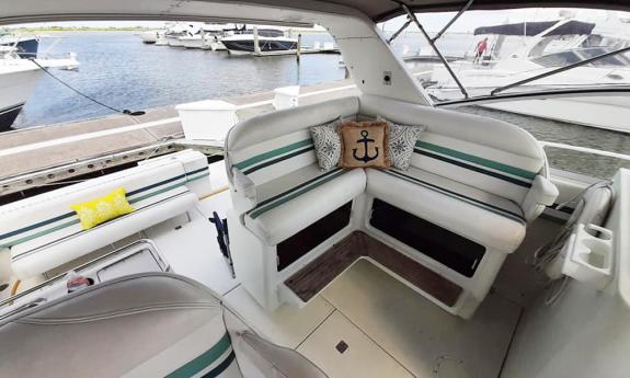 Comfortable seating near the steering station allows guest to get out of the sun and have 360-degree views of the waterways of St. Augustine.