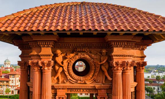 A unique look at the belvedere on the tower of the Lightner Museum in St. Augustine.