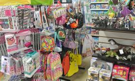 A selection of bags and figurines at Olde Towne Toys