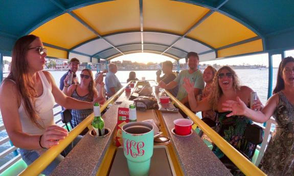 The happy crew of guests aboard Old Town Cycle Cruise in St. Augustine.