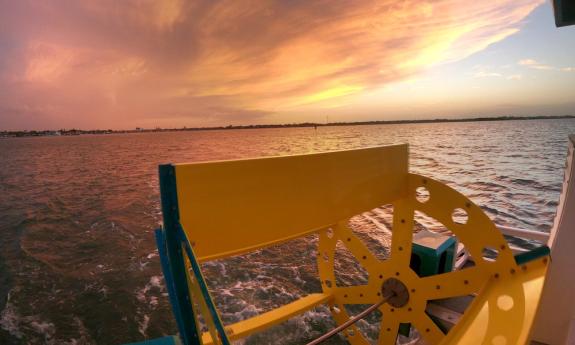 Sunset on the Matanzas from the stern of an Old Town Cycle Cruise tour in St. Augustine.