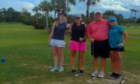 A family plays golf together at Palm Valley Golf Club & Practice Range in Ponte Vedra, FL.