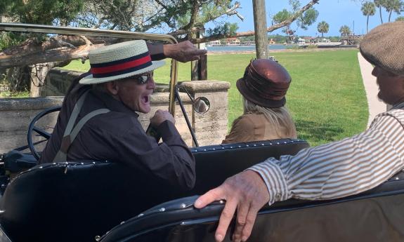 Pastime Tours taking the tip to stop near the Castillo in St. Augustine.