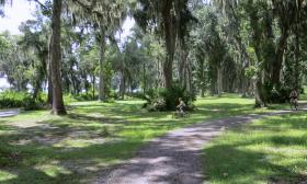 Biking on the trails at Riverfront Park along the St. Johns River.