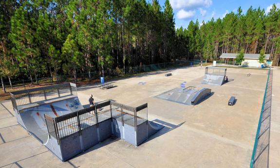 The skate area with various levels and ramps