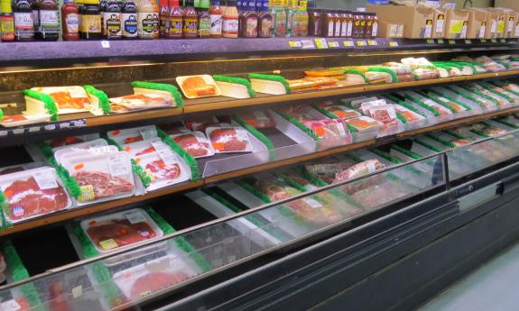 A display of the meat counter at the shop