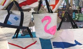 Handmade bags made from boat canvas courtesy of Wet Dog Collars in St. Augustine, FL.