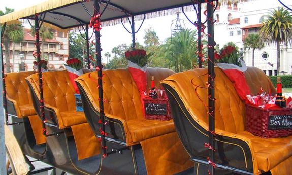 The Tasting Tours horse-drawn carriage decorated for Valentine's Day.