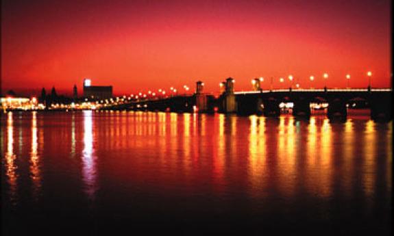 St. Augustine's Bridge of Lions at night.