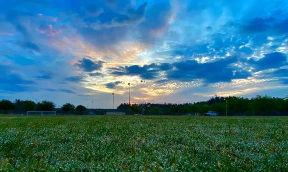 Sunrise over the field at Veterans Park in St. Johns, FL.