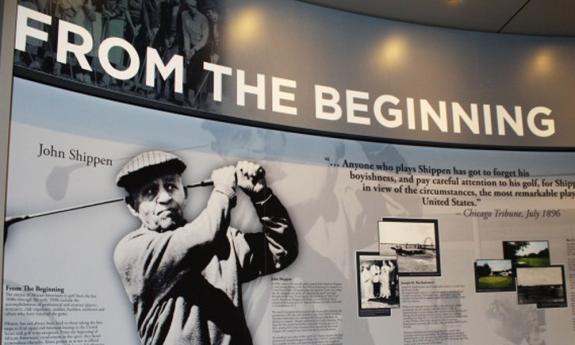 The first section of the timeline at the Honoring the Legacy exhibit at the World Golf Hall of Fame.