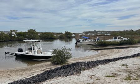 Part of the boat ramp at this public access