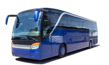 A large,blue touring motor coach 