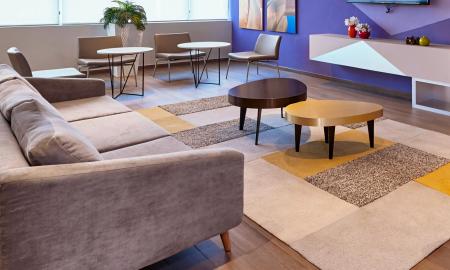 Couches and tables taking up the lobby area