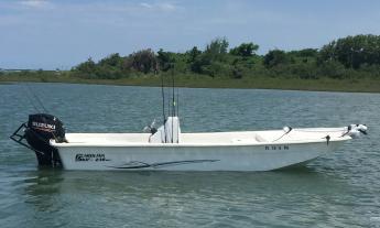The Carolina Skiff boat that Long Line Charters uses for fishing trips