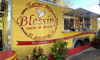 The exterior of the Tacos My Blessing food truck