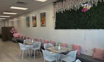 The inside dining area of the Boba Tea House