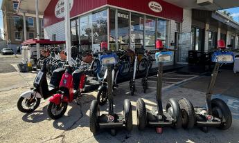 Bikes, scooters, street karts, and Segways ready for customers at Fun Rentals