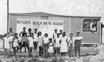 Butler Beach was the only beach between Jacksonville and Daytona that Black people were allowed to enjoy. This images, circa 1950, shows a group of young girls posing happily. (Image courtesy of Florida Memory)