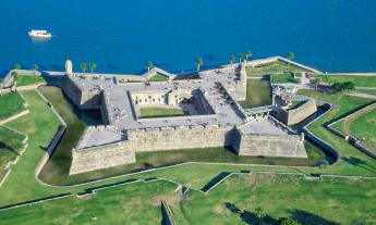 Aerial shot of Castillo de San Marcos in St. Augustine, Florida.