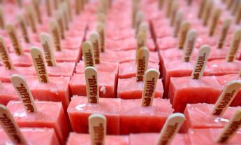 Popsicles arranged in a display