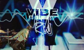 A graphic design of musician Vibe RW playing the keyboard. 