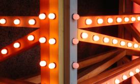 A close-up view of lights on a marquis