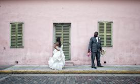 A wedded couple after the ceremony in the Historic Downtown of St. Augustine. Photo by Rob Futrell.