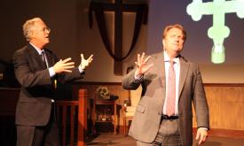 Jim Fellows and Everette Street in a scene from the Limelight Theatre’s production of “The Christians” in St. Augustine.