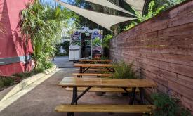 Guest can enjoy their food and brews at outdoor seating at Dog Rose Brew Pub and the Funkadelic Food Shack - 2 in St. Augustine.