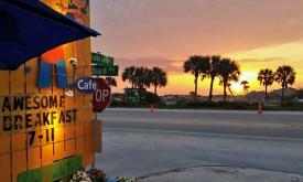 A beautiful sunrise just across the street Little Margie's FA Cafe in St. Augustine Beach.
