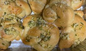 Garlic knots, delicious bits of dough, flavored with garlic and herbs and cheese,from Sal's Cucina in St. Augustine.