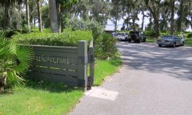 The sign and entrance to Riverfront Park along the St. Johns River, west of St. Augustine..