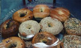 A tray of bagels from Schmagel's Bagels in st. Augustine.