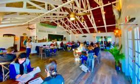 The bright and open interior of the St. Augustine Fish House and Oyster Co.