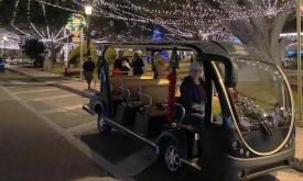 St. Augustine Land and Sea's electric vehicle at the Plaza during Nights of Lights in St. Augustine.