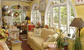 The light-filled east living room of the Casa de Sueños Bed & Breakfast in St. Augustine.
